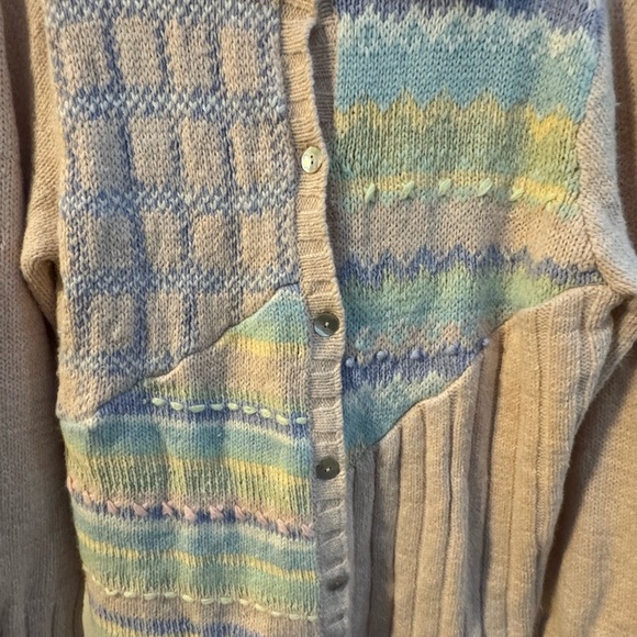 Vintage Pastel Grandma Hand Knit Geometric Striped Cardigan Button Up Sweater LG - Picture 8 of 16